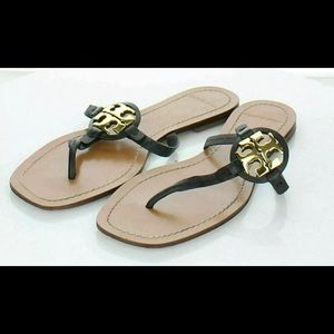 $178 Women's Sz 9 M Tory Burch Mini Miller Leather Logo Flat Sandal
